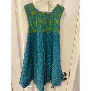 Yo Baby Dress Blue Green Floral Geometric Block Print Jaipur India Kids‎ Size 9